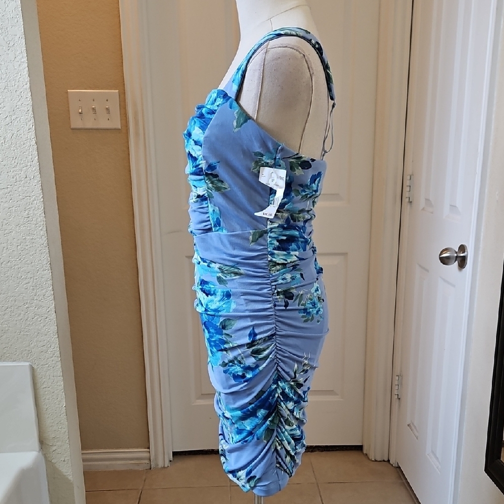 Emerald Sundae Vibrant Blue Floral Ruched Mesh Tank Dress Size L and XL NWT - Picture 5 of 9